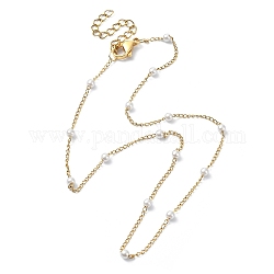 Glass Pearl Round Beaded Chain Necklace, Ion Plating(IP) 316 Surgical Stainless Steel Jewelry, Real 18K Gold Plated, 13.54 inch(34.4cm)