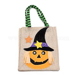 Sackleinen Halloween Süßigkeiten Tasche, Süßes oder Saures Tasche, mit Griffen, Geschenktüte Partygeschenke für Kinder Jungen Mädchen, Rechteck, Kürbismuster, 30.5x16x4.5 cm
