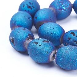 Galvanisierte natürliche Druzy Geode Achat Perlenstränge, Fass, in Blau Plattiert, 13.5x12 mm, Bohrung: 1 mm, ca. 13 Stk. / Strang, 7.67 Zoll