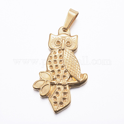 Ion Plating(IP) 304 Stainless Steel Pendant Rhinetsone Settings, Owl, Golden, 35x21x3.5mm, Hole: 8x4mm, Fit for 1~1.5mm Rhinestone.