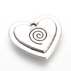 Pendente in lega stile tibetano, cuore, argento antico, 15x16.5x2mm, Foro: 1.5 mm