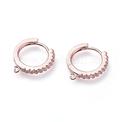 Латунные серьги-кольца из микро-паве с фианитами, с горизонтальными петлями, кольцо, прозрачные, розовое золото , 15.5x14.5x2 мм, отверстие : 1 мм, штифты : 0.9 мм
