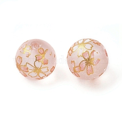 Bedruckte Harzperlen, matt, rund mit Kirschblütenmuster, rosa, 11.5 mm, Bohrung: 2 mm