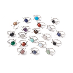 Gemstone Moon Adjustable Ring, Brass Jewelry for Women, Platinum, Cadmium Free & Lead Free, Inner Diameter: 17.1~20mm