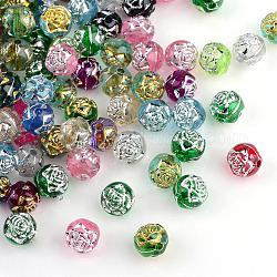 Металлизированный прозрачные акриловые шарики, металла обвитые, круглый цветок, разноцветные, 8 мм, отверстие : 1.5 мм, Около 1900 шт / 500 г