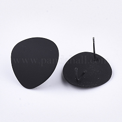 Accessoires de puces d'oreilles en fer peints au spray, avec épingles et boucle en acier, noir, 20x18.5mm, Trou: 3mm, pin: 0.7 mm