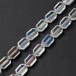 Chapelets de perles en verre électroplaqué, de couleur plaquée ab , rectangle, clair, 9.5x6~6.5x3.5mm, Trou: 1mm, Environ 68 pcs/chapelet, 25.59'' (65 cm)