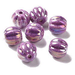 Perles de porcelaine perlées manuelles, nacré, citrouille, violet, 13x12mm, Trou: 2mm