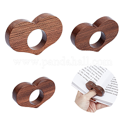 Globleland 3Pcs 3 Style Walnut Wood Thumb Bookmark, Thumb Book Page Holder, Thumb Reading Ring, for Keeping Book Open, Book Lovers Gifts, Heart, Saddle Brown, 35~43x54~68x11~11.5mm, Hole: 19.5~24.5mm, 1pc/style