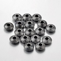 Séparateurs perles en alliage de style tibétain, sans plomb et sans cadmium et sans nickel, plat rond, gunmetal, 8x3mm, trou: 2.5 mm.