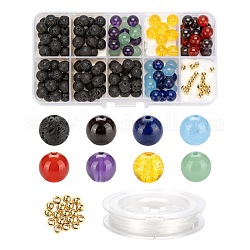 Kits de fabricación de joyas de chakra diy, incluyendo cuentas de piedras preciosas, cuentas espaciadoras de latón e hilo elástico, 156 pcs