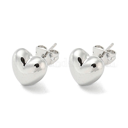 Boucles d'oreilles en laiton plaqué coeur, Plaqué longue durée, sans plomb et sans cadmium, platine, 9.5x10.5mm