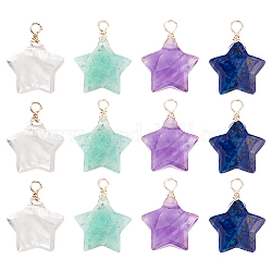 DICOSMETIC 12Pcs Stone Star Charms Random Color Natural Stone Pendants with Silver Copper Faceted Star Crystal Quartz Pendants Small Stone Charms for Jewelry Making, Hole: 1.2~1.8mm