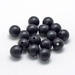 Food Grade Eco-Friendly Silicone Beads, Round, Black, 14~15mm, Hole: 2mm