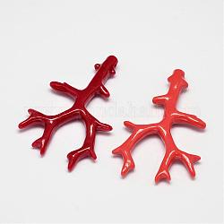 Branch Dyed Synthetical Coral Big Pendants, Mixed Color, 61x39x6.5mm, Hole: 1mm
