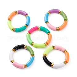 Opake Acrylperlenarmband-Sets, gebogenes Rohr, Mischfarbe, Innendurchmesser: 2 Zoll (5.1 cm), 5 Stück / Set