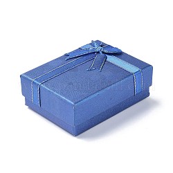Caja organizadora de joyas de papel, con esponja negra y moño, Para el anillo, aretes y collar, Rectángulo, azul real, 9.1x6.9x3.6 cm