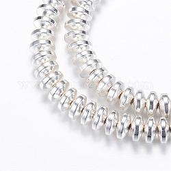 Chapelets de perles en hématite synthétique sans magnétique, rondelle, Plaqué Argent, 8x3mm, Trou: 1mm, Environ 88 pcs/chapelet, 15.7 pouce