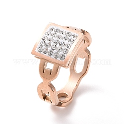 Anello da dito rettangolare con strass di cristallo, placcatura ionica (ip) 304 gioielli in acciaio inossidabile per donna, oro roso, misura degli stati uniti 6~9 (16.5~18.9mm)