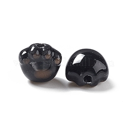 Ручной печатный шарики фарфора, отпечатки кошачьих лап, чёрные, 12x12x9 мм, отверстие : 2 мм