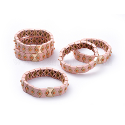 (Schmuckpartys im Fabrikverkauf) elastische Fliesenarmbänder, Sprühlackierte Stretch-Armbänder aus Aluminium, mit synthetischem edelstein, Sanduhr und Raute, rosa, 1-3/4 Zoll (4.6 cm)