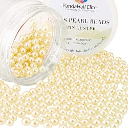 1 Box 6 mm kleine, satinierte Glasperlen, runde, lose Perlen zur Schmuckherstellung, ca. 400 Stk. / Kasten, Champagnergelb, 6 mm, Bohrung: 0.7~1.1 mm, ca. 400 Stk. / Kasten