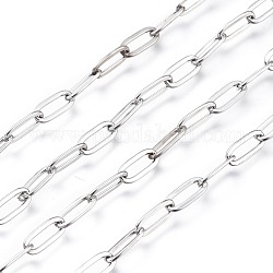 304 Stainless Steel Cable Chains, Paperclip Chains, Drawn Elongated Cable Chains, Soldered, with Spool, Stainless Steel Color, 9.7x4.2x0.9~1mm, about 32.8 Feet(10m)/roll