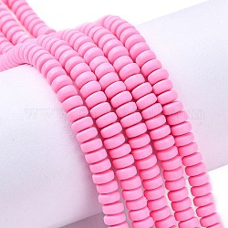 Handgemachte Fimo-Perlen Stränge, für DIY Schmuck Bastelbedarf, Flachrund, neon rosa , 6~7x3 mm, Bohrung: 1.5 mm, ca. 113~116 Stk. / Strang, 15.55 Zoll ~ 16.14 Zoll (39.5~41 cm)