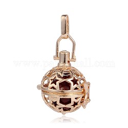 Golden Plated Brass Hollow Round Cage Pendants, with No Hole Spray Painted Brass Round Beads, Purple, 35x25x21mm, Hole: 3X8mm