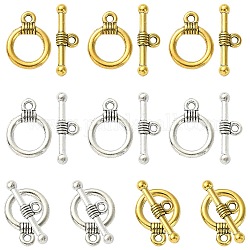 20Pcs 2 Colors Tibetan Style Alloy Toggle Clasps, for Jewelry Making, Antique Silver & Antique Golden, Ring: 15x11mm, Bar: 20x2.5mm, Hole: 2mm, 10pcs/color