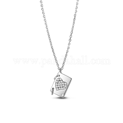 Стильные прямоугольные ожерелья Shegrace из стерлингового серебра 925 пробы, с сердцем микро проложить 5 кубический цирконий, платина, 17.71 дюйм