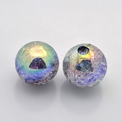 AB Color Crackle Acrylic Round Beads, Half Drilled, Slate Blue, 16mm, Hole: 3mm