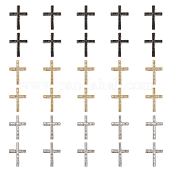 Chgcraft 30 Stück 3-farbige Legierungs-Strass-Mehrstrangglieder, religiöses Kreuz, mit Rund- & Herzloch, Mischfarbe, 34x24~25x4.5~5.5 mm, Loch: 2~2.5 mm & 2.1~2.2x1.7~1.8 mm, 10 Stk. je Farbe