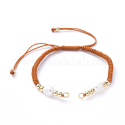 Création de bracelets de corde en nylon tressée, avec perles d'eau douce naturelles et accessoires en laiton, or, chocolat, 6-7/8 pouce (17.5 cm), 4mm