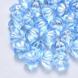 Perlas de vidrio pintado en aerosol transparente, con polvo del brillo, flor, azul dodger, 10.5x9.5x8mm, agujero: 1 mm