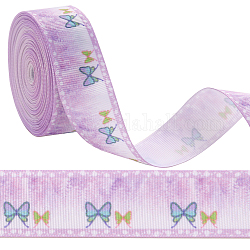 Gorgecraft 10 Yards Polyester Printed Grosgrain Ribbon, for Gift Wrapping, Party Decoration, Butterfly Pattern, Medium Orchid, 1 inch(25mm)