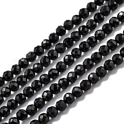 Натуральный черный турмалин бисер нитей, граненые, круглые, 3 мм, отверстие : 0.7 мм, 15.35'' (39 см)