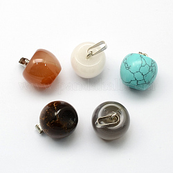 Mixed Apple Gemstone Pendants with Brass Clasps, Platinum Metal Color, Mixed Color, 19.5x20mm, Hole: 10x4mm