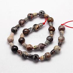 Natürliche Blattsilber Jaspis 3-Loch-Guru Perle Stränge, für buddhistische Schmuck machen, T-Perlen gebohrt, 16.5~18 mm, Bohrung: 2~3 mm, 2 Stück / Set, 10sets / Strang, 6.5 Zoll