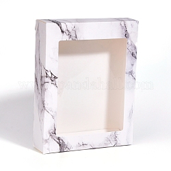 Caja de papel kraft creativa plegable, Caja de regalo de papel, Con ventana transparente, rectángulo con patrón de textura de mármol, blanco, 17.7x13.5x3.7 cm