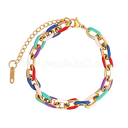 Edelstahl-Kabelkettenarmbänder für Damen, mit Emaille, echtes 18k vergoldet, Farbig, 5-7/8 Zoll (15 cm)