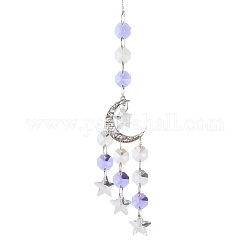 Alloy Big Pendant Decorations, Moon Hanging Sun Catchers, K9 Crystal Glass, with Iron Findings, for Garden, Wedding, Lighting Ornament, Lilac, 440~450mm