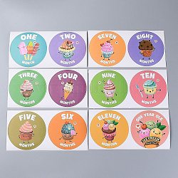 1~12 mes temas de números bebé hito pegatinas, mes pegatinas para niña, patrón de helado, 10 cm, 12 PC / sistema