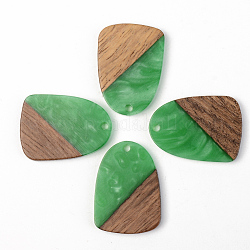 Ciondoli in resina opaca e legno di noce, lacrima, verde, 28x20x3mm, Foro: 2 mm