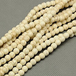 1 Strand Dyed Lemon Chiffon Round Synthetic Turquoise Beads Strands, 6mm, Hole: 1mm, about 67pcs/strand, 15.75 inch