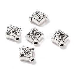 Tibetan Style Alloy Beads, Rhombus with Flower, Antique Silver, 10x10x3.5mm, Hole: 1.6mm, 1204pcs/1000g