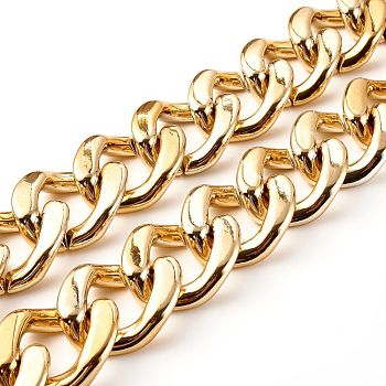 UV Plating ABS Plastic Curb Chains, Twisted Chains, Light Gold, 39x31.5x9mm, about 39.37 inch(1m)/strand
