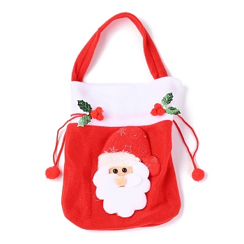 Sacs cadeaux à cordon en tissu, avec poignée sacs de bonbons, décorations de noël pour les enfants, rectangle avec le père noël, rouge, 23x19.5x1 cm