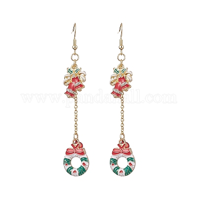 5 пара 5 стильных серег-подвесок из сплава и эмали с рождественской тематикой EJEW-JE06563-1