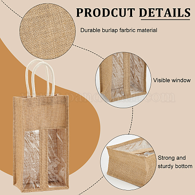 Прямоугольные льняные винные пакеты с 2 отделением и ручкой ABAG-WH0046-28B-1